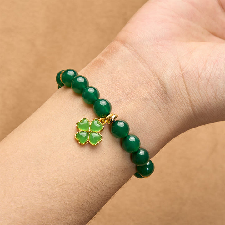 Buddha Stones Bracciale di supporto a quadrifoglio in agata verde naturale - image 8