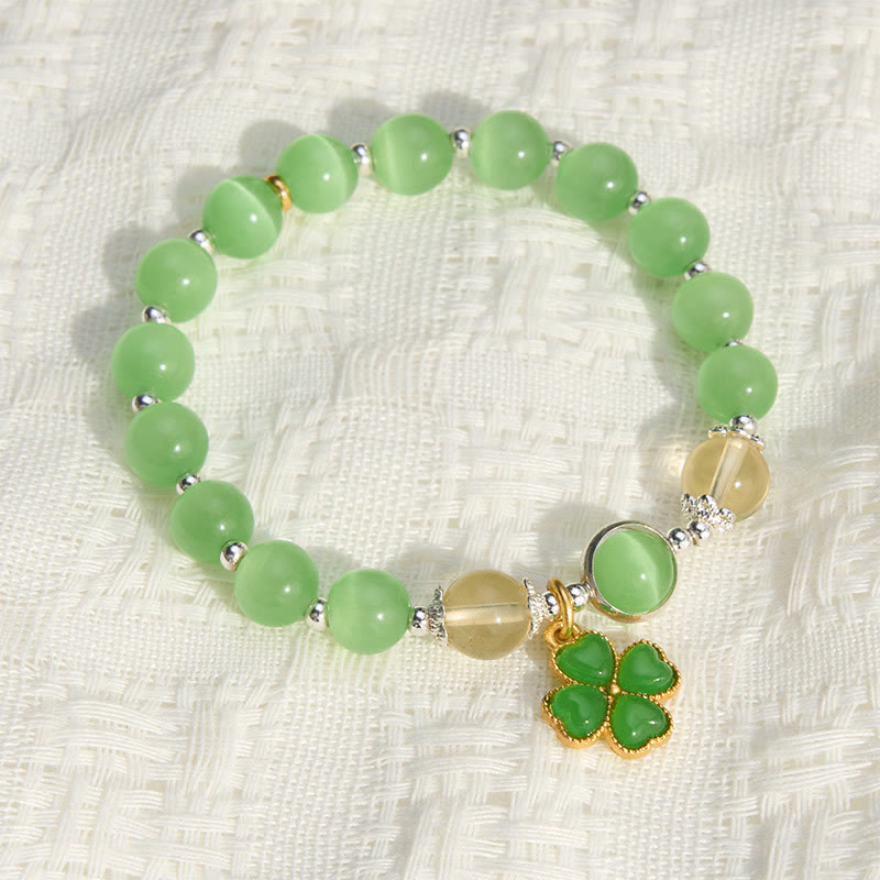 Buddha Stones Bracciale di sostegno con perle di citrino occhio di gatto, giada ciano e quadrifoglio. - image 3