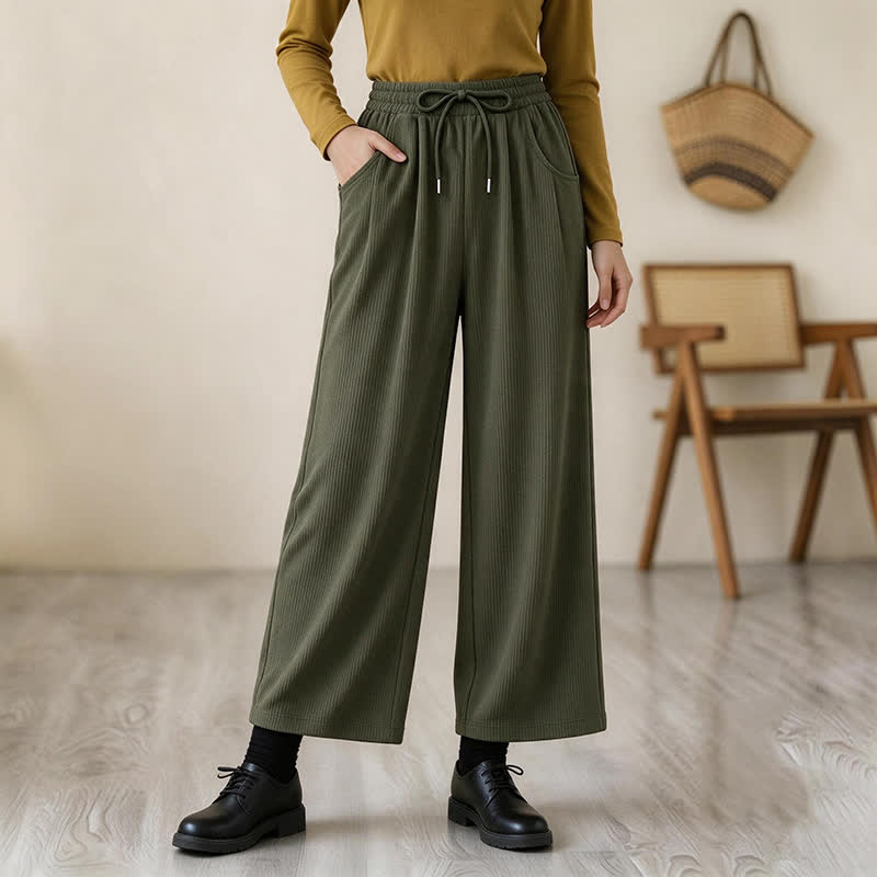 Buddha Stones Pantaloni lunghi da donna in velluto a coste, tinta unita, casual, minimalisti, con coulisse, a gamba dritta e tasche, per autunno/inverno. - image 1