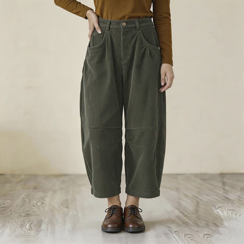 Buddha Stones Pantaloni harem da donna in velluto a coste tinta unita, stile vintage, casual, con bottoni e cerniera, per l'autunno. - image 1