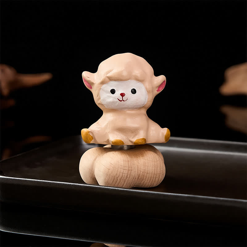 Buddha Stones Anno della Capra Legno di Faggio Pecora Agnello Rotante Tè Animale Domestico Carino Decorazione Animale - image 1