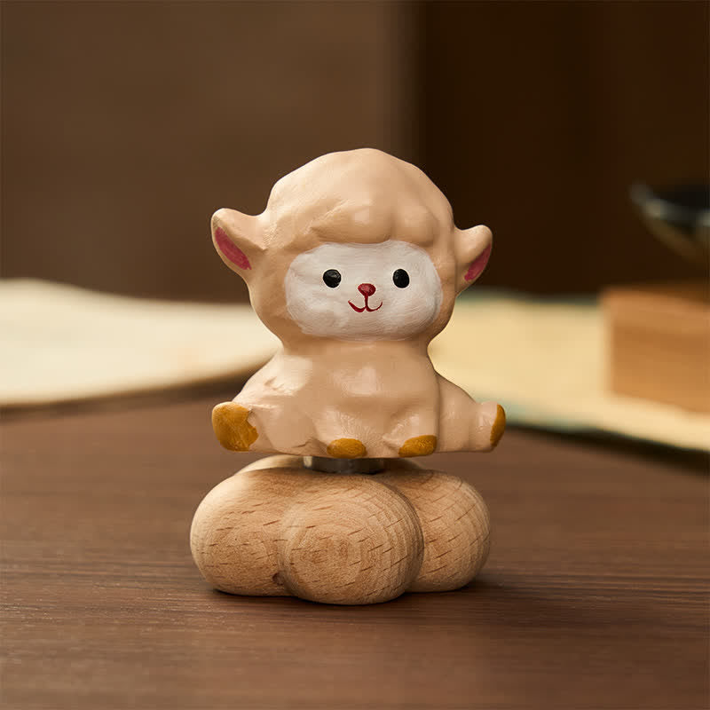 Buddha Stones Anno della Capra Legno di Faggio Pecora Agnello Rotante Tè Animale Domestico Carino Decorazione Animale - Agnello rotante in legno di faggio - image 0