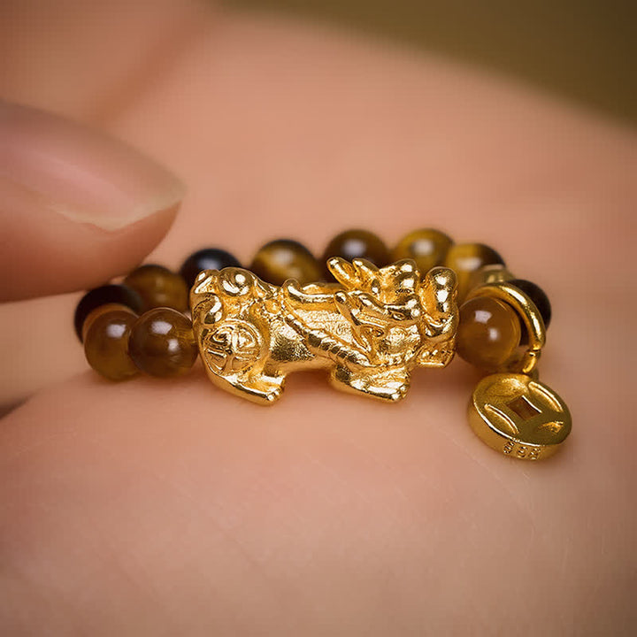 Buddha Stones Mini anello elastico con perline a forma di moneta cinese Tiger Eye Pi Xiu Wealth. - image 2