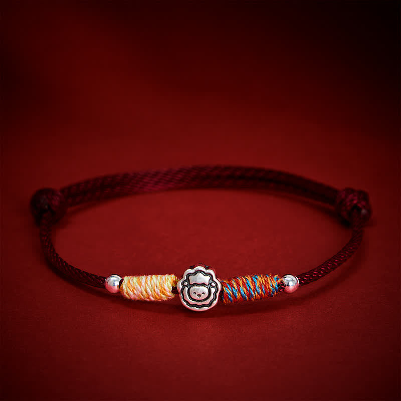 Buddha Stones Braccialetto con cordino rosso in argento sterling 999, segno zodiacale cinese dell'Anno della Capra, portafortuna e protezione. - image 1