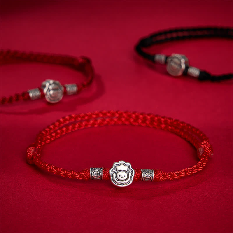 Buddha Stones Braccialetto di protezione portafortuna con simpatico coniglietto in argento sterling 999 e cordino rosso, anno della capra. - image 0
