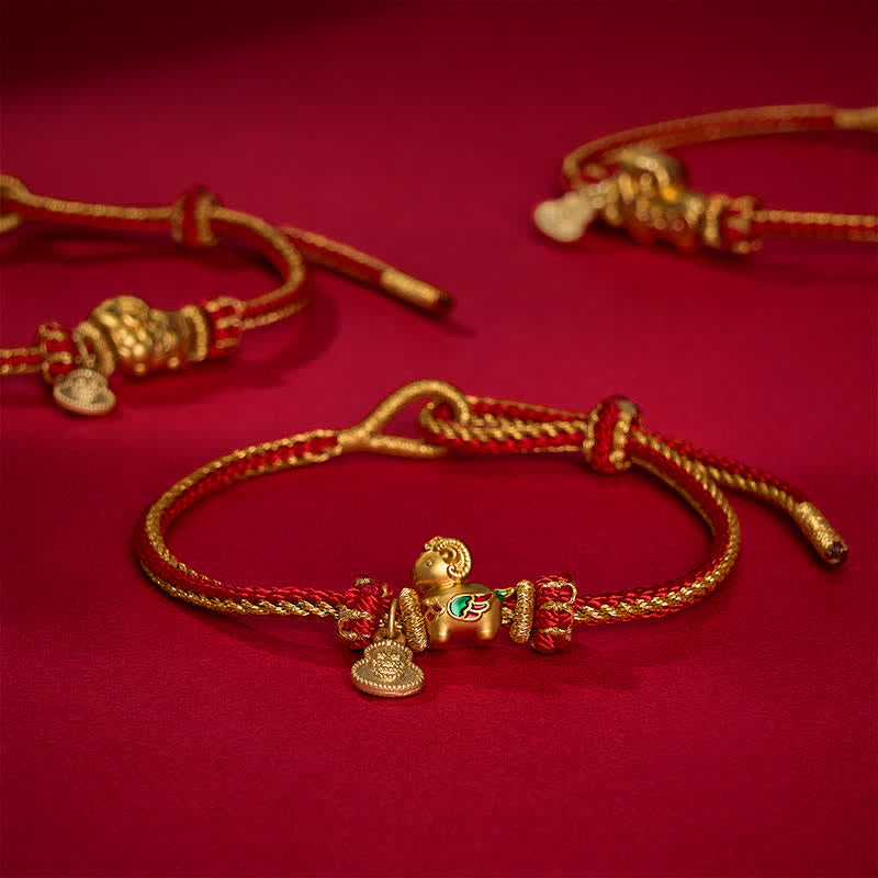 Buddha Stones Anno della Capra Rame Pecora Carina Agnello Zucca Cordino Rosso Bracciale Forza - image 1
