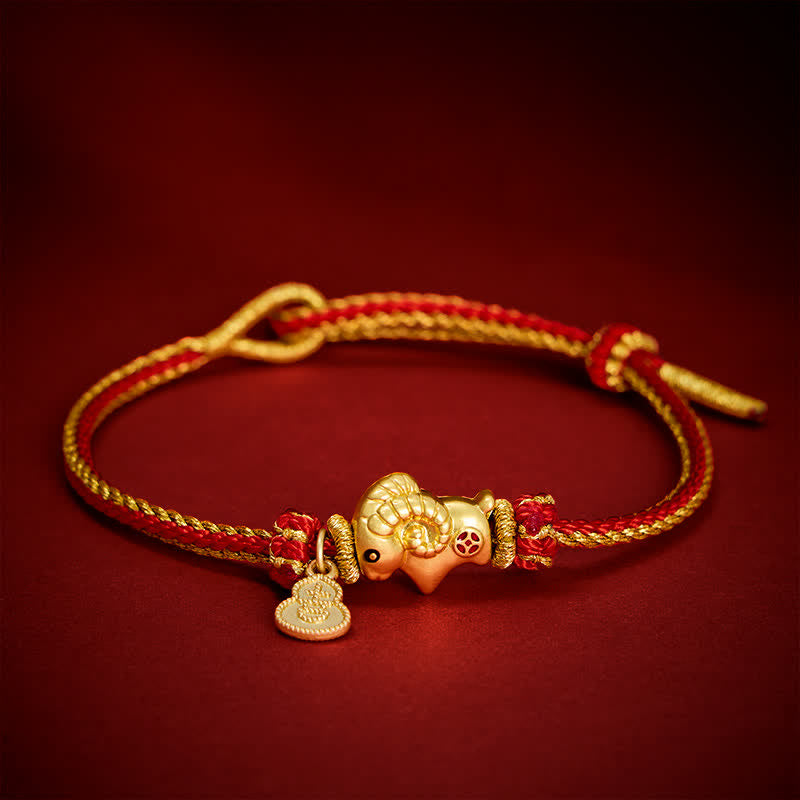 Buddha Stones Anno della Capra Rame Pecora Carina Agnello Fu Personaggio Monete Zucca Ciondolo Cordino Rosso Bracciale di Protezione - Una moneta di rame - image 0