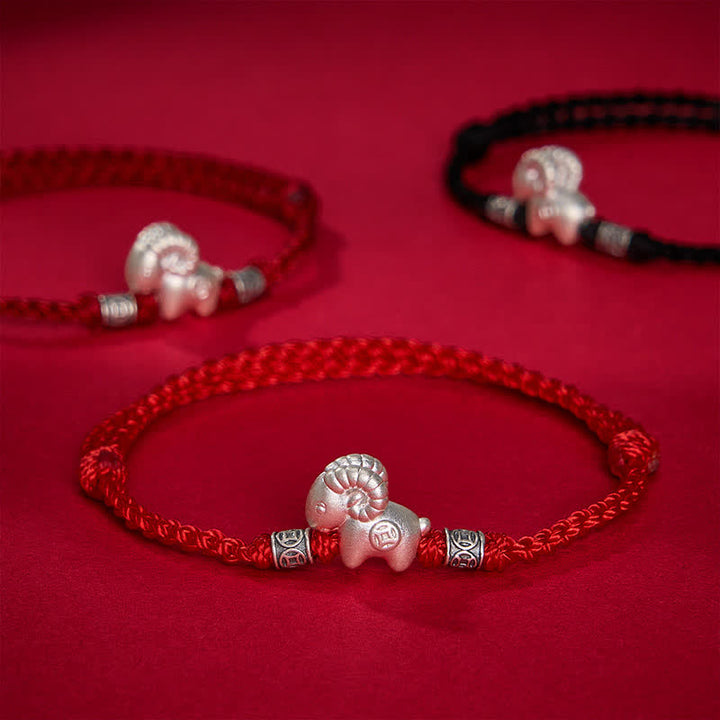 Buddha Stones Bracciale di forza con corda di pecora in argento sterling 999, anno della capra - image 4