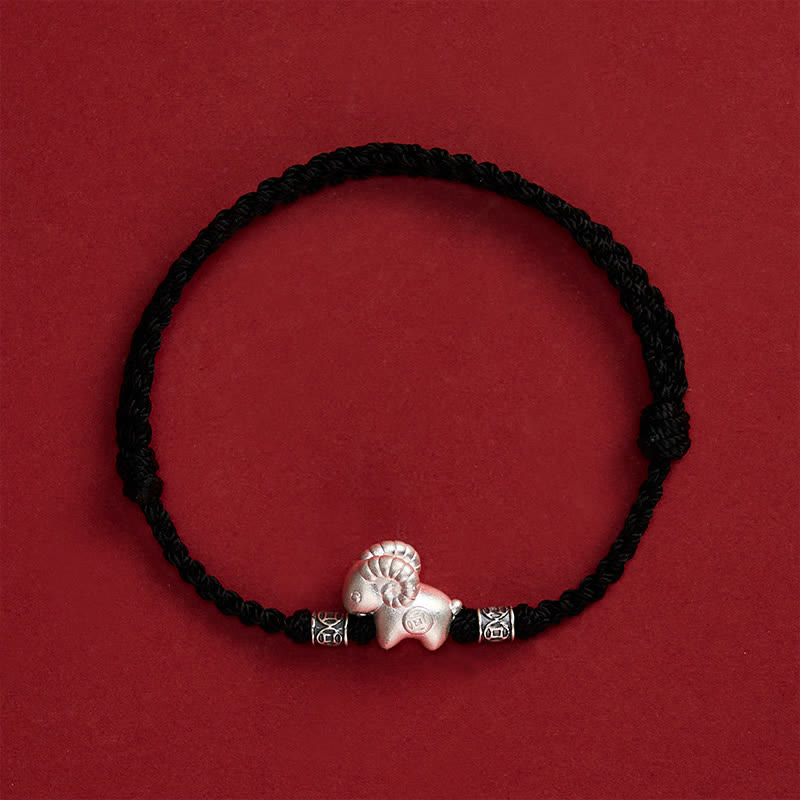 Buddha Stones Bracciale di forza con corda di pecora in argento sterling 999, anno della capra - image 18