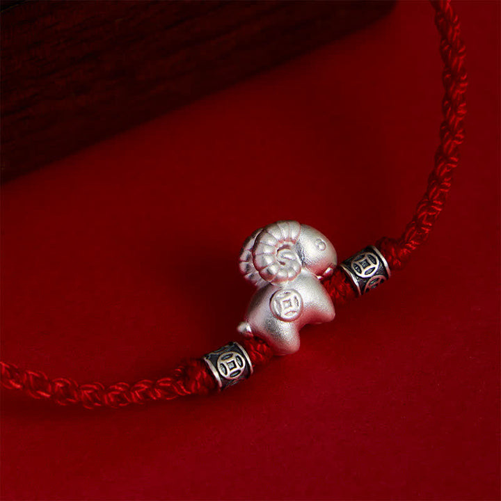 Buddha Stones Bracciale di forza con corda di pecora in argento sterling 999, anno della capra - image 3