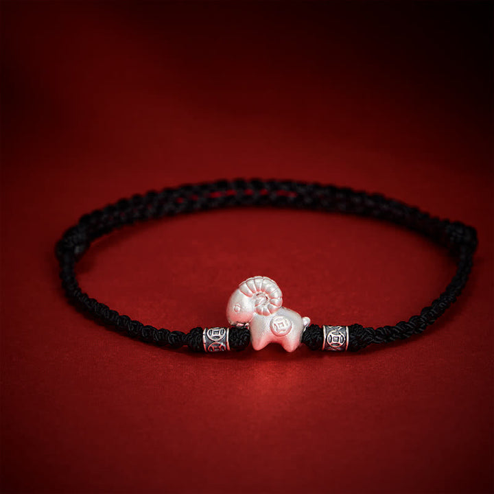 Buddha Stones Bracciale di forza con corda di pecora in argento sterling 999, anno della capra - image 17
