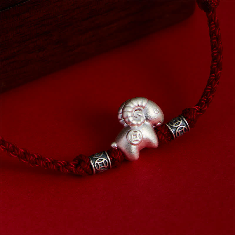 Buddha Stones Bracciale di forza con corda di pecora in argento sterling 999, anno della capra - image 15