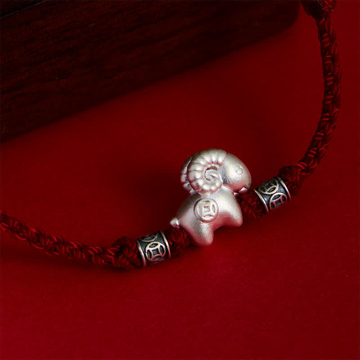 Buddha Stones Bracciale di forza con corda di pecora in argento sterling 999, anno della capra - image 15