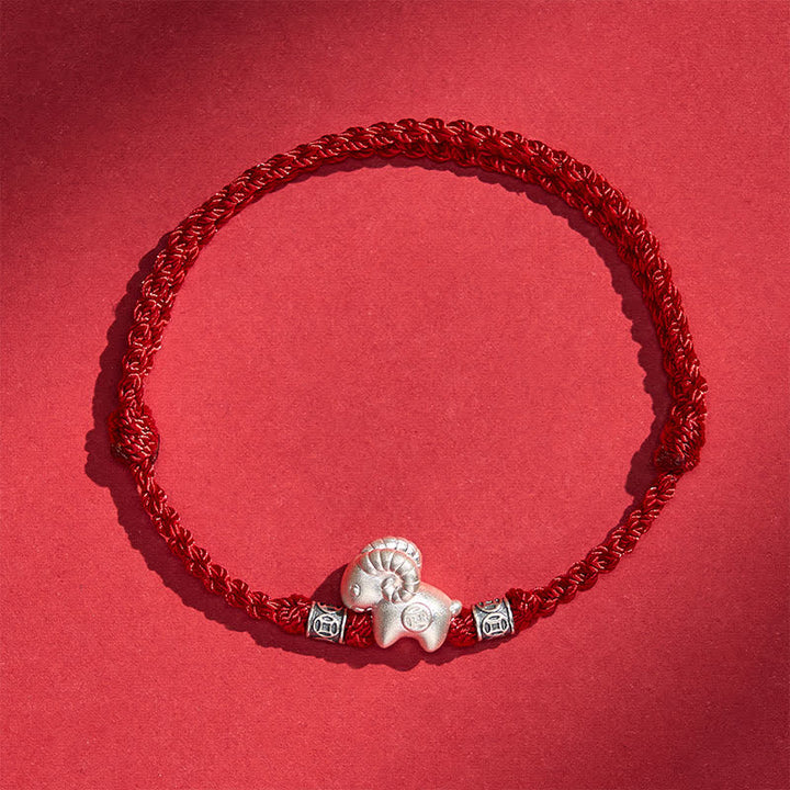 Buddha Stones Bracciale di forza con corda di pecora in argento sterling 999, anno della capra - Rosso scuro - image 12