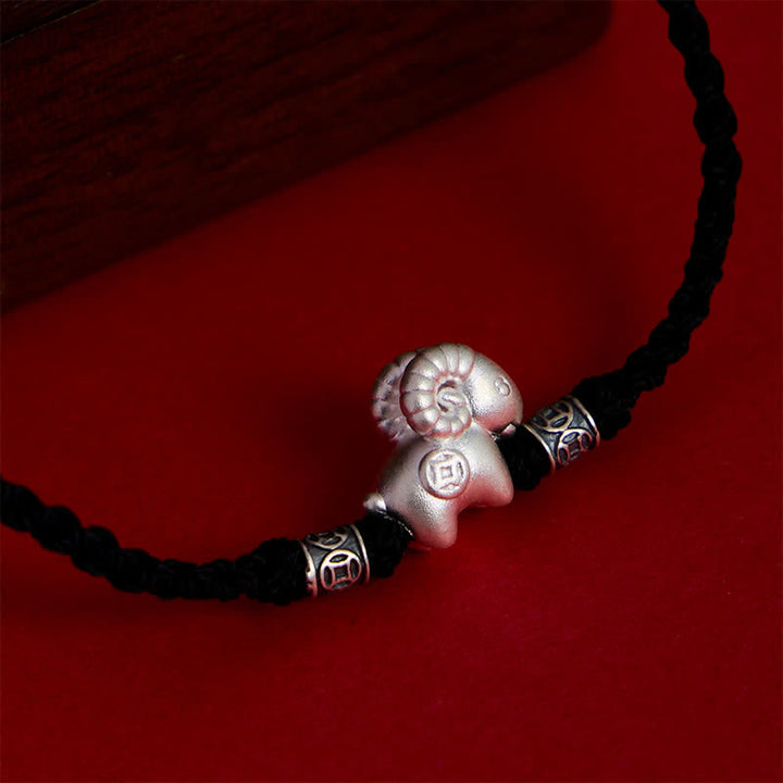 Buddha Stones Bracciale di forza con corda di pecora in argento sterling 999, anno della capra - image 19