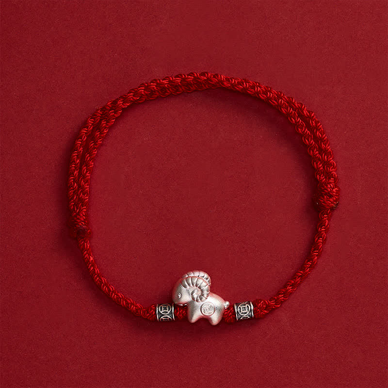 Buddha Stones Bracciale di forza con corda di pecora in argento sterling 999, anno della capra - image 2