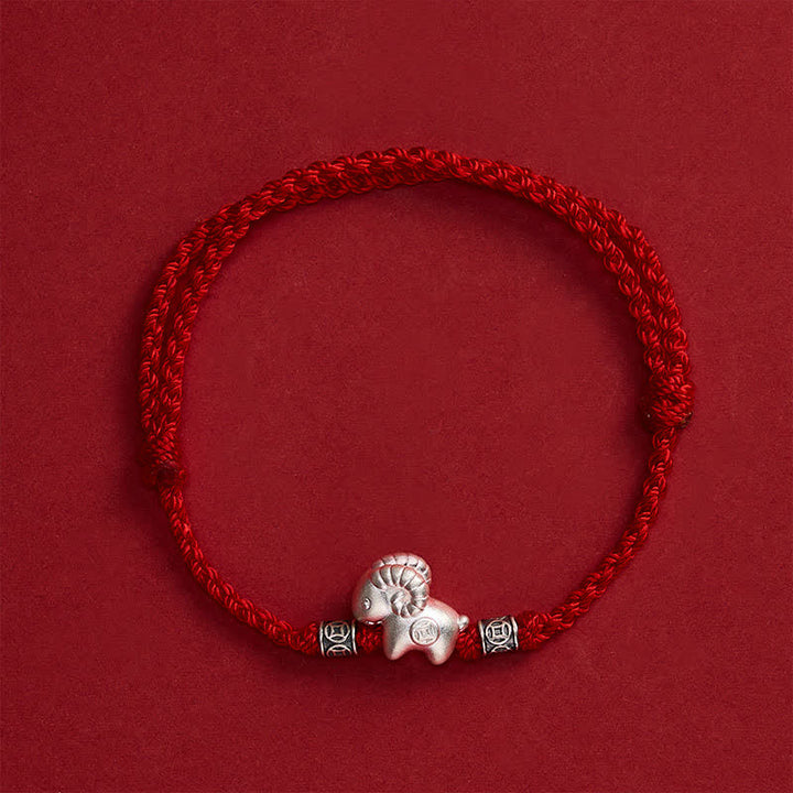 Buddha Stones Bracciale di forza con corda di pecora in argento sterling 999, anno della capra - image 2