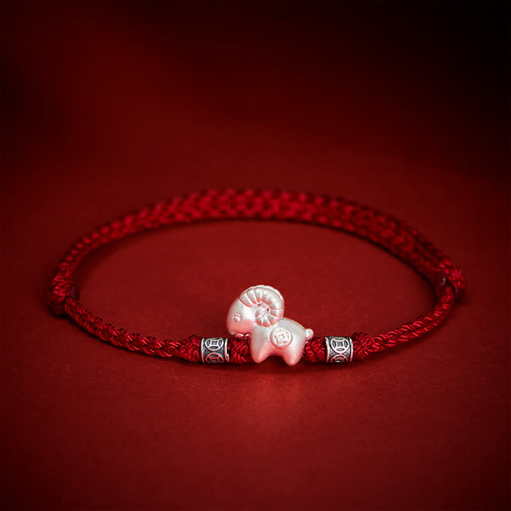 Buddha Stones Bracciale di forza con corda di pecora in argento sterling 999, anno della capra - image 13