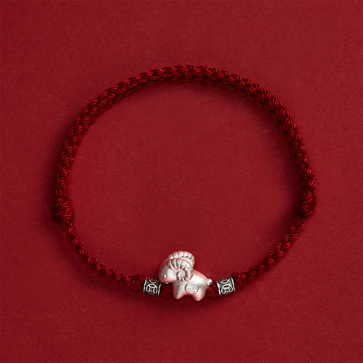 Buddha Stones Bracciale di forza con corda di pecora in argento sterling 999, anno della capra - image 14