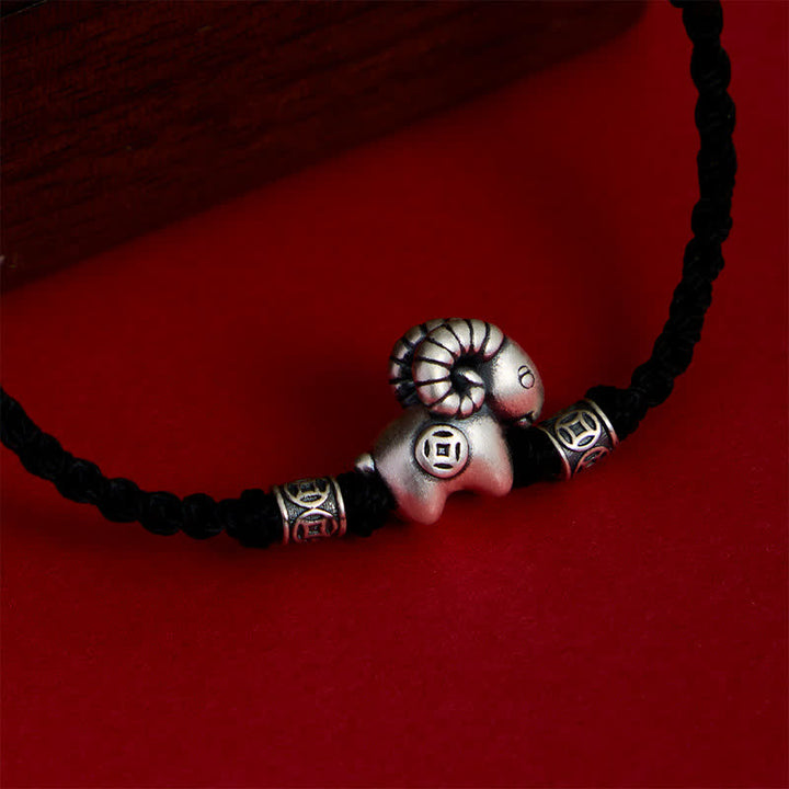 Buddha Stones Braccialetto portafortuna con moneta in rame e agnello in argento sterling 999, anno della capra, con pecora, agnello e filo di rame. - image 19