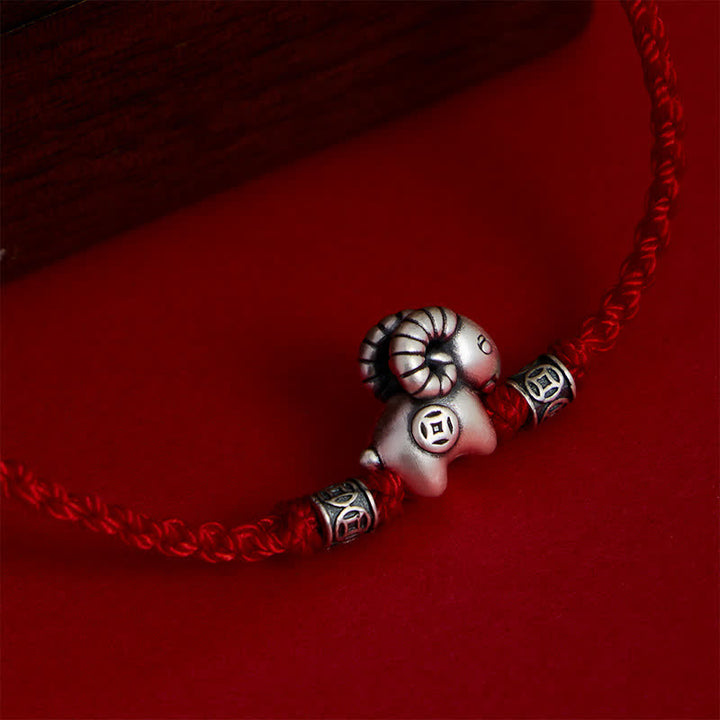 Buddha Stones Braccialetto portafortuna con moneta in rame e agnello in argento sterling 999, anno della capra, con pecora, agnello e filo di rame. - image 14