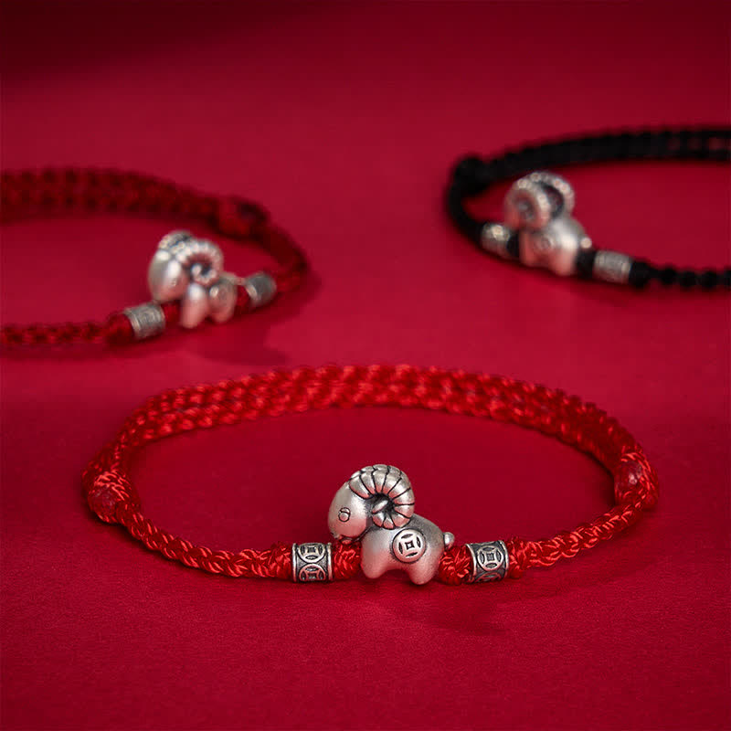 Buddha Stones Braccialetto portafortuna con moneta in rame e agnello in argento sterling 999, anno della capra, con pecora, agnello e filo di rame. - image 15