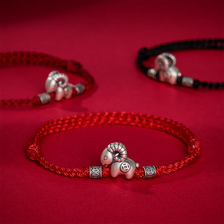Buddha Stones Braccialetto portafortuna con moneta in rame e agnello in argento sterling 999, anno della capra, con pecora, agnello e filo di rame. - image 15