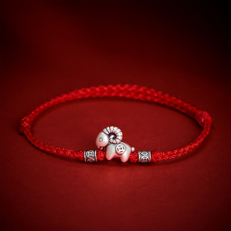 Buddha Stones Braccialetto portafortuna con moneta in rame e agnello in argento sterling 999, anno della capra, con pecora, agnello e filo di rame. - image 12