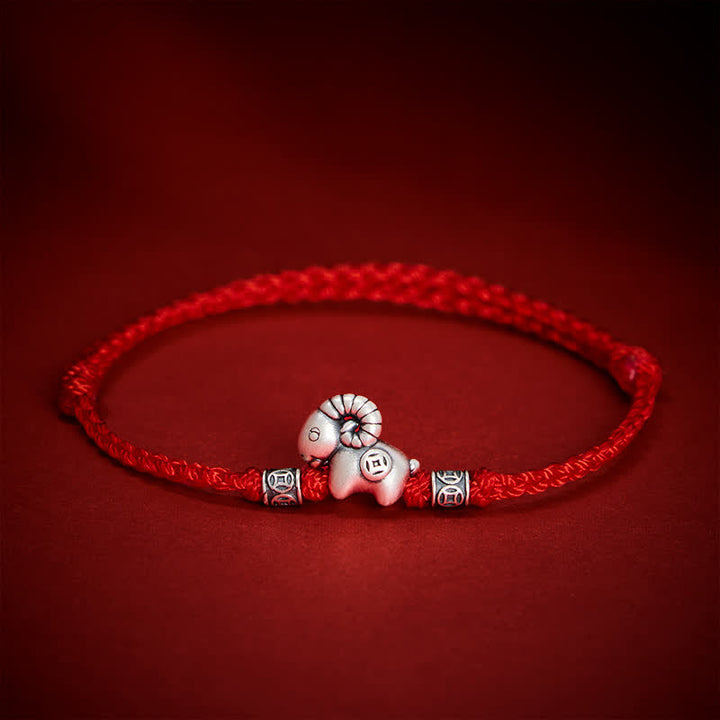 Buddha Stones Braccialetto portafortuna con moneta in rame e agnello in argento sterling 999, anno della capra, con pecora, agnello e filo di rame. - image 12