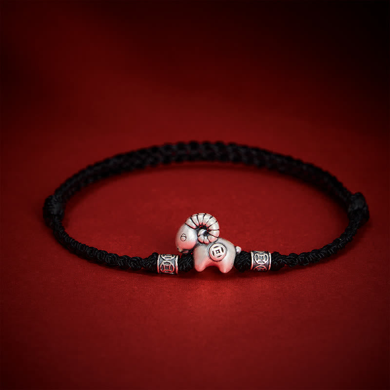 Buddha Stones Braccialetto portafortuna con moneta in rame e agnello in argento sterling 999, anno della capra, con pecora, agnello e filo di rame. - image 17