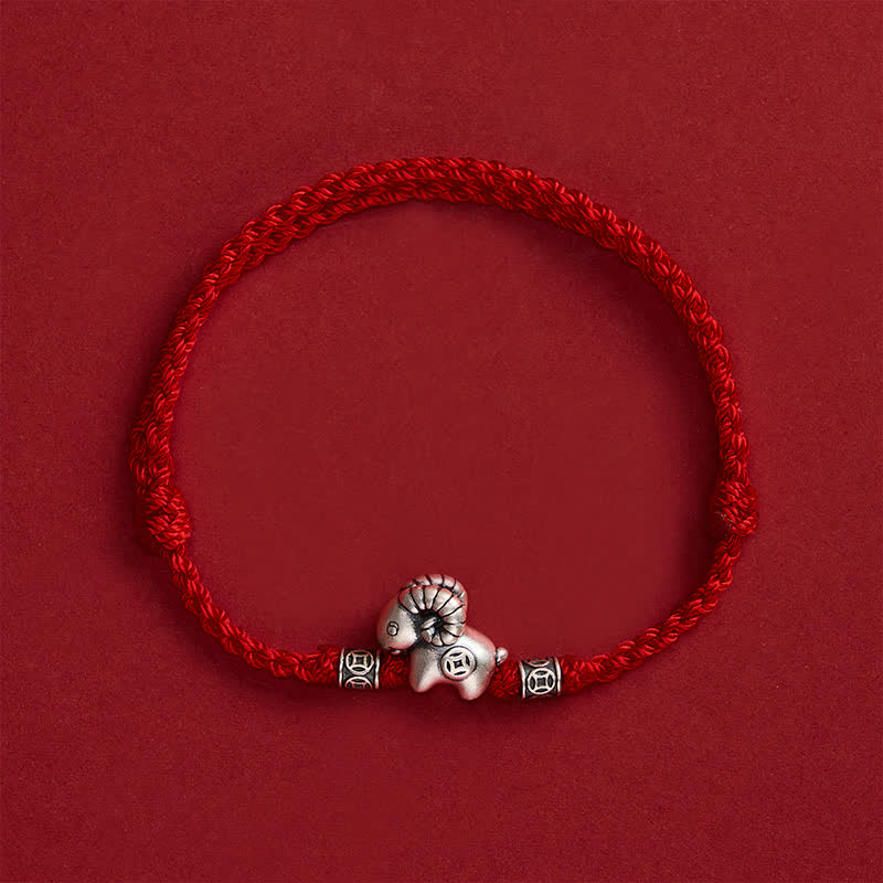 Buddha Stones Braccialetto portafortuna con moneta in rame e agnello in argento sterling 999, anno della capra, con pecora, agnello e filo di rame. - image 13