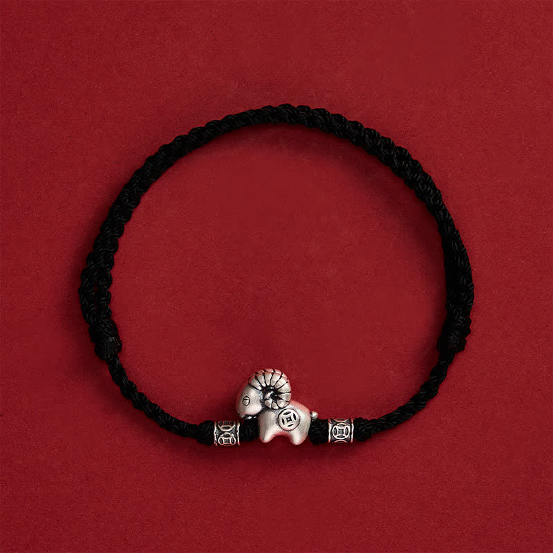 Buddha Stones Braccialetto portafortuna con moneta in rame e agnello in argento sterling 999, anno della capra, con pecora, agnello e filo di rame. - image 18