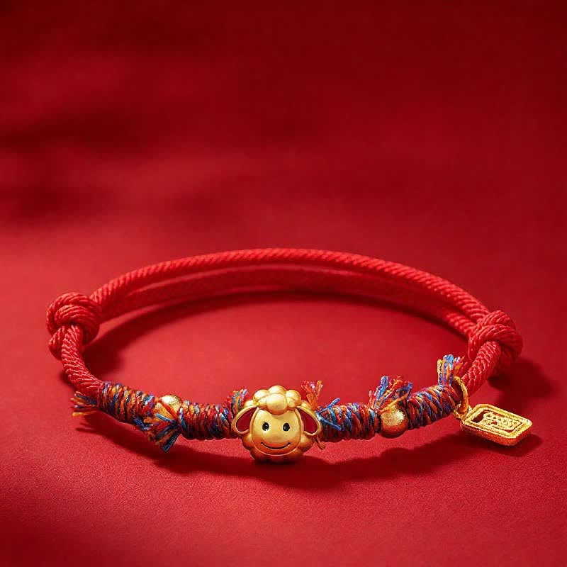 Buddha Stones Braccialetto portafortuna con ciondolo a forma di capra e carattere Fu, realizzato a mano con cordino rosso. - image 3