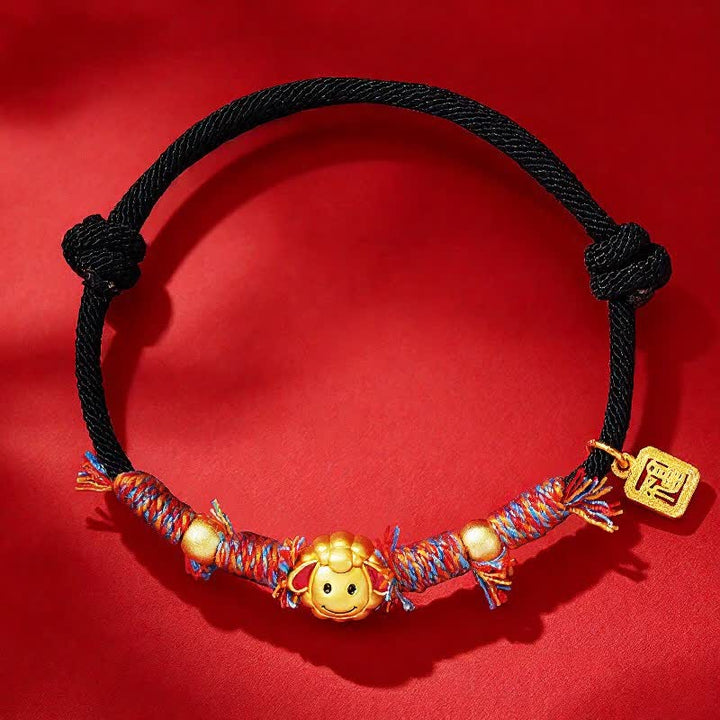 Buddha Stones Braccialetto portafortuna con ciondolo a forma di capra e carattere Fu, realizzato a mano con cordino rosso. - Nero - image 1