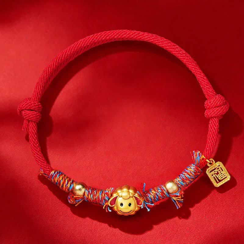Buddha Stones Braccialetto portafortuna con ciondolo a forma di capra e carattere Fu, realizzato a mano con cordino rosso. - Rosso - image 2