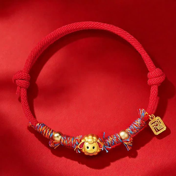 Buddha Stones Braccialetto portafortuna con ciondolo a forma di capra e carattere Fu, realizzato a mano con cordino rosso. - Rosso - image 2
