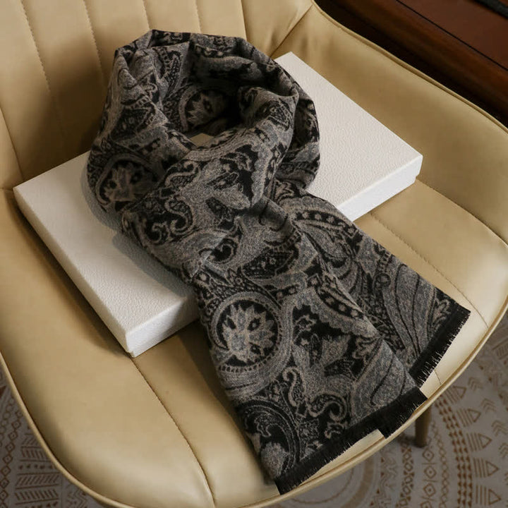 Buddha Stones Sciarpa da uomo autunnale/invernale vintage con stampa paisley e nappe. - Nero Grigio Circa 180 × 30 cm - image 5