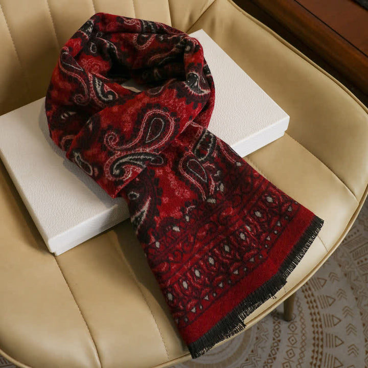 Buddha Stones Sciarpa da uomo autunnale/invernale vintage con stampa paisley e nappe. - Rosso Nero Circa 180 × 30 cm - image 8