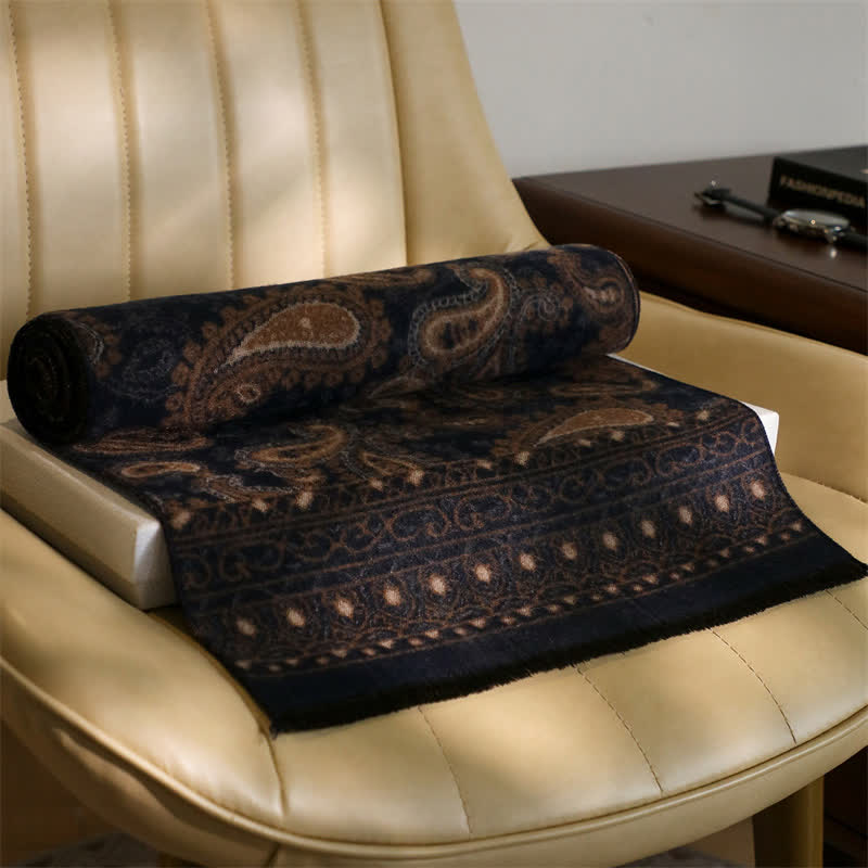 Buddha Stones Sciarpa da uomo autunnale/invernale vintage con stampa paisley e nappe. - image 1