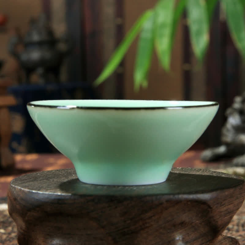 Buddha Stones Tazza da tè Douli in ceramica celadon dipinta a mano con motivo loto e carpa koi. - image 9