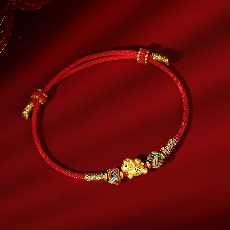 Buddha Stones Braccialetto intrecciato con ciondolo a forma di lingotto di capra portafortuna in argento sterling 999 con cordino rosso e simbolo dell'anno della capra. - image 1