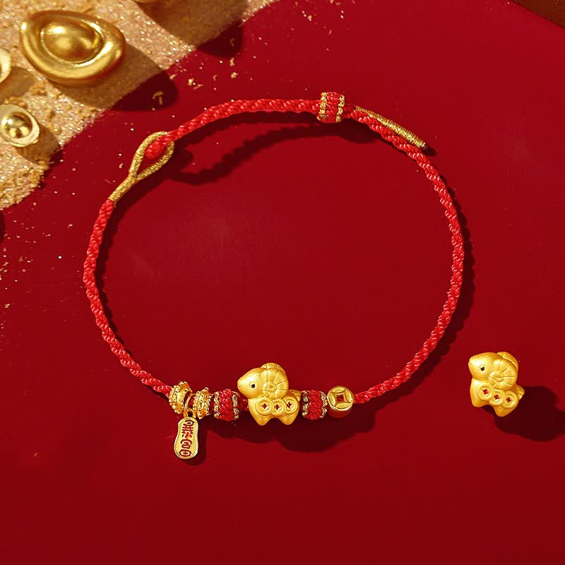 Buddha Stones Braccialetto portafortuna con monete di rame e cordino rosso intrecciato a mano in argento sterling 925, segno zodiacale cinese della capra, con simbolo della capra e dello zodiaco cinese, anno della capra. - image 1