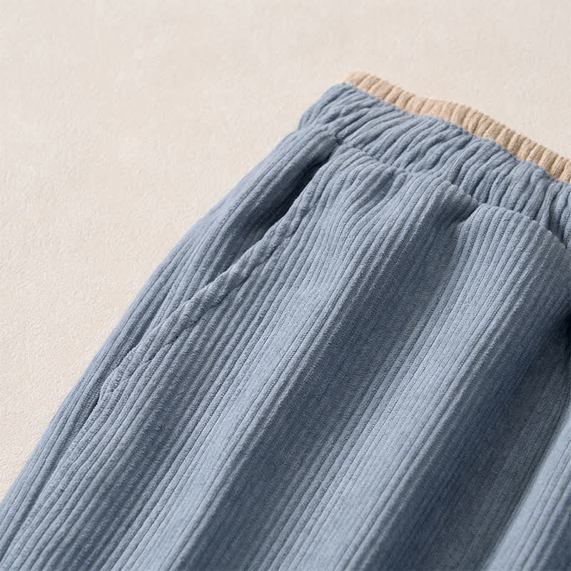 Buddha Stones Pantaloni lunghi da donna in velluto a coste tinta unita con coulisse e vita elasticizzata, stile vintage autunno/inverno, modello harem con tasche. - image 1