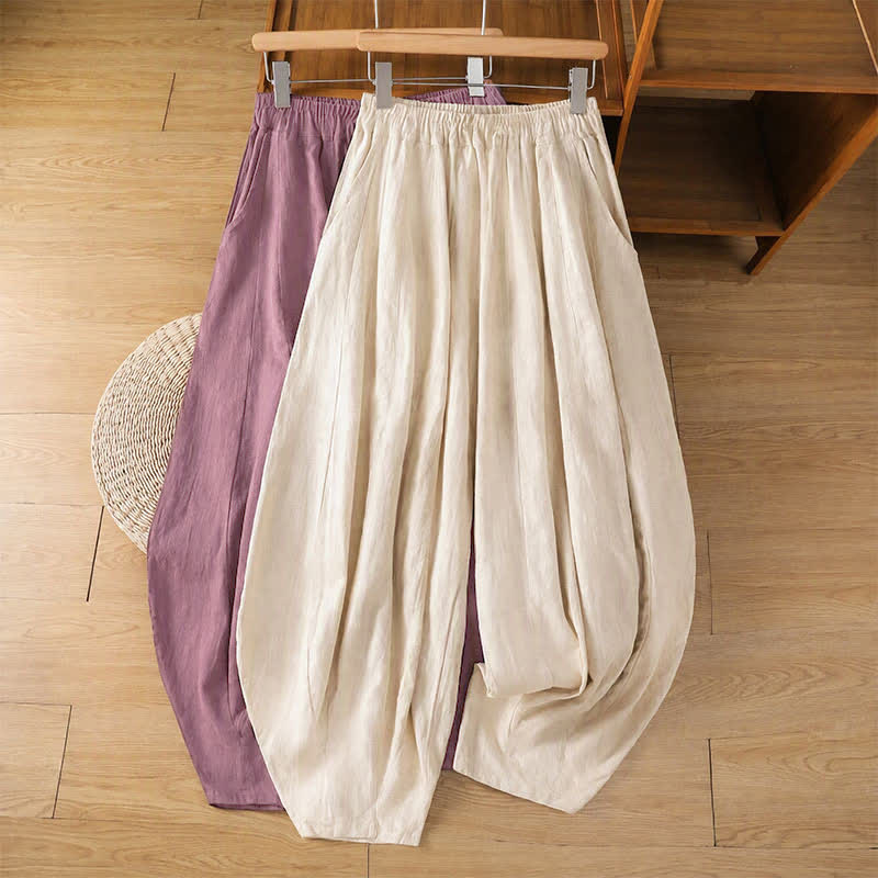 Buddha Stones Pantaloni harem da donna classici, casual, con coulisse, tinta unita, corti, primavera/estate, con tasche. - image 0