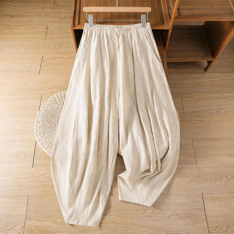 Buddha Stones Pantaloni harem da donna classici, casual, con coulisse, tinta unita, corti, primavera/estate, con tasche. - Bianco antico - US12, UK/AU16, EU44 (3XL) - image 1
