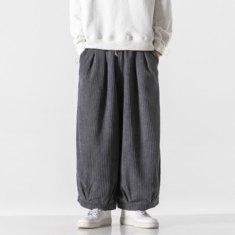 Buddha Stones Pantaloni corti da uomo in velluto a coste, casual, minimalisti, con coulisse, tinta unita, modello a gamba larga, con tasche, per primavera e autunno. - Grigio ardesia scuro - US/UK/AU46, EU56 (5XL) - image 0