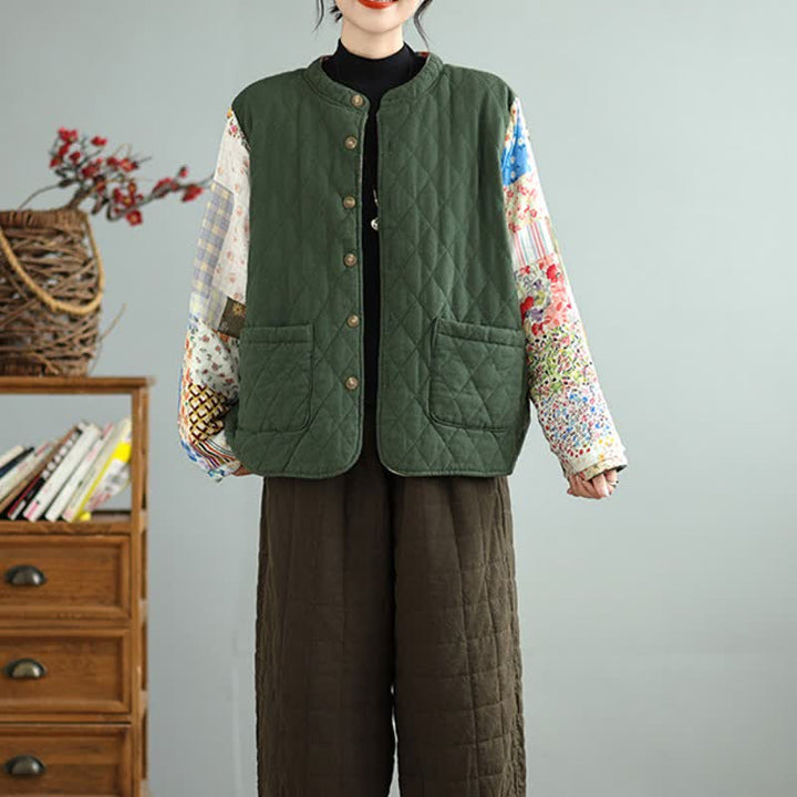 Buddha Stones Giacca da donna reversibile, stile vintage, con bottoni, patchwork floreale e tasche, ideale per autunno/inverno. - image 7