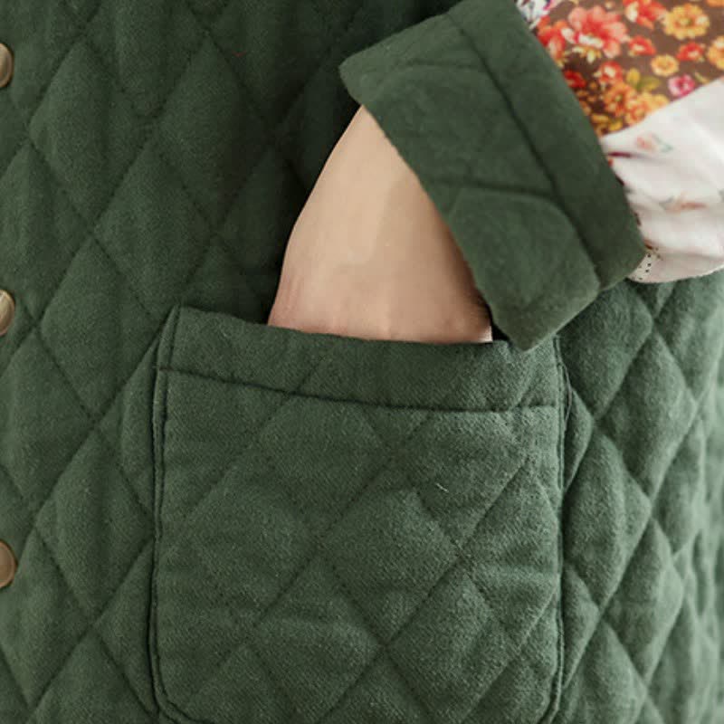 Buddha Stones Giacca da donna reversibile, stile vintage, con bottoni, patchwork floreale e tasche, ideale per autunno/inverno. - image 10