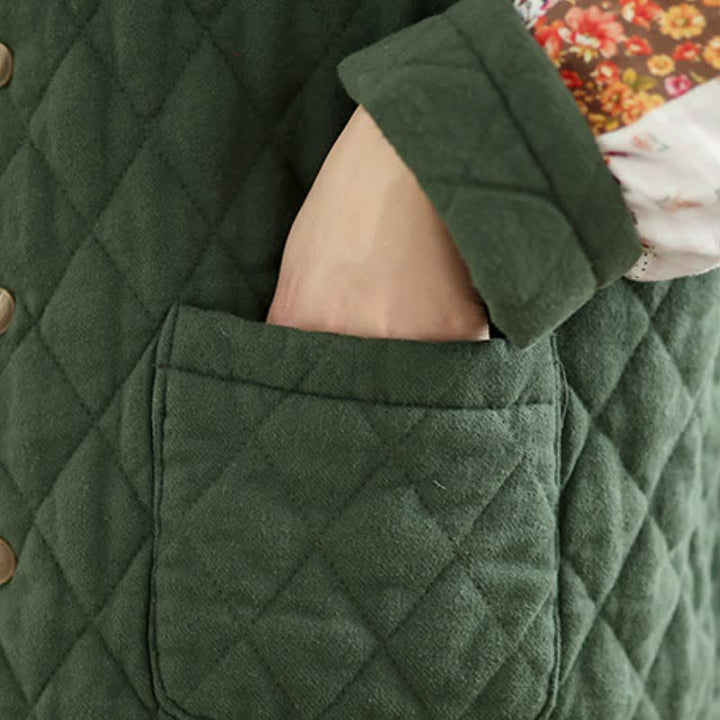 Buddha Stones Giacca da donna reversibile, stile vintage, con bottoni, patchwork floreale e tasche, ideale per autunno/inverno. - image 10