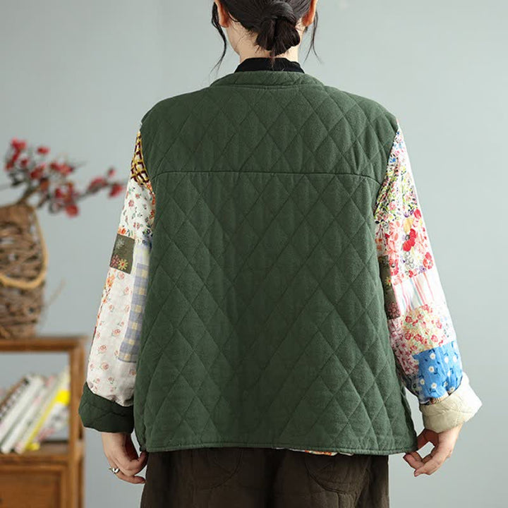Buddha Stones Giacca da donna reversibile, stile vintage, con bottoni, patchwork floreale e tasche, ideale per autunno/inverno. - image 5